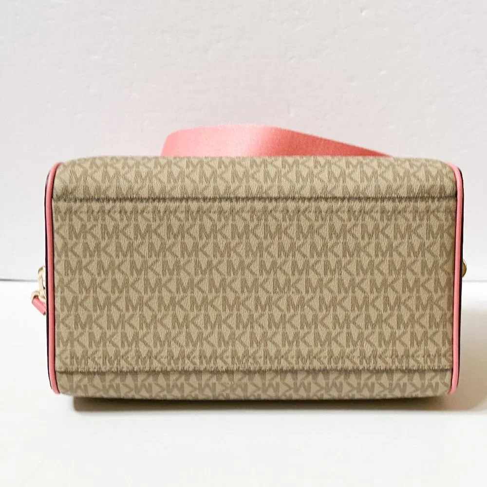 Michael Kors Pink Trim Logo Satchel with Adjustable Strap